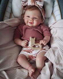 Reborn Doll Girl 19 Inch 49cm Sweet Smile Lifelike Doll Reborn Babies Eyes Open Soft Cotton Body Looks Like A Real Baby - Multicolor - View 4