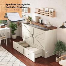 Full/Queen Murphy Cabinet Bed With Charging Station, Modern Hideaway Foldable Platform Bed With Large Storage Drawer, Ideal Space-Saving Bed For Home Office Or Small Rooms, Distressed White - Xem 5