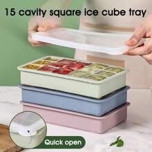 2pcs/Set (1 Ice Clip Included) 15-Cavity Square Silicone Ice Cube Tray With Silicone Lid, Multi-Cavity Silicone Ice Cube Mold, Whiskey Ice Cube Maker - Multicolor - View 3