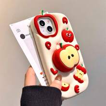 3D Cute Alphabet Apple Soft Silicone Phone Case With Foldable Stand, Compatible With IPhone 16/15/14/13/12 Pro & Pro Max Waterproof Shockproof Anti-Fall Scratch Resistant