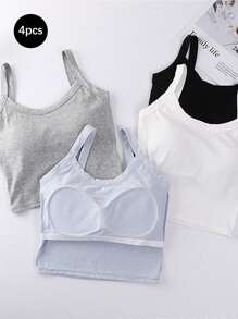 4pcs Women Backless Sports Bra With Built-In Padded Cups, Tank Top Style