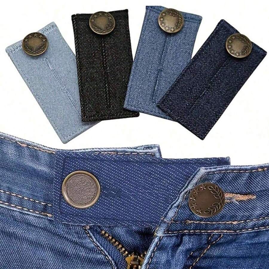 4pcs/1 Set Pants Extender Kit, Include Pants Button Extender, Suspender Buckle, Elastic Waistband Adjuster And Waistband Extension Hook, Metal Button Extender, Waist Expander Elastic Buckle, Practical Sewing Tool
