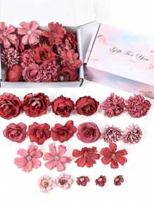20pcs Fake Flower Head Set Plus Box Artificial Rose Daisy Flower Head For DIY Garland Flower Bouquet Wedding Crafts Bridal Party Shower Home Decoration Wedding Car Shoes Hat