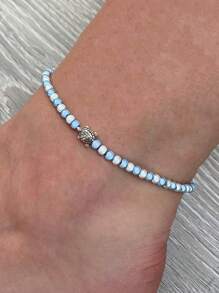 1pc Starfish Turtle Flower Beaded Anklet, Multicolor Bohemian Ocean Style Beaded Pearl Resin Foot Chain Jewelry For Women, Suitable For Beach Vacation & Everyday Wear - Multicolor - View 5