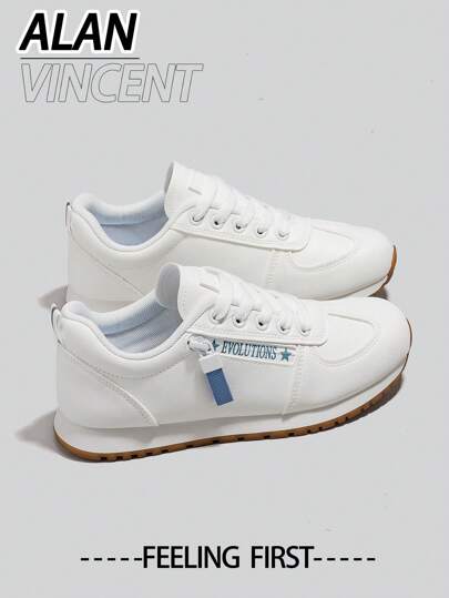 Alan Vincent [Light Freedom Series] White And Blue Shoes For Women New Style Flat Shoes Comfortable And Fashionable Running Shoes Casual Sneakers Women Office Shoes Ladies Shoes Student Girls Shoes Everyday All-Match Zipper Type