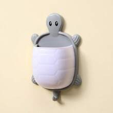 1pc Cute Yellow, Green And Grey Turtle Shaped Wall Mount Storage Box - Plastic, No Drilling Self-Adhesive Storage Box For Remote Controls And Accessories, Practical Hooks