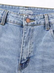 Men's Stretch Regular Fit Straight-Leg Ripped Cotton Fashion Comfort Flex Waist Denim Pants Jeans - 中等水洗藍 - 查看 4