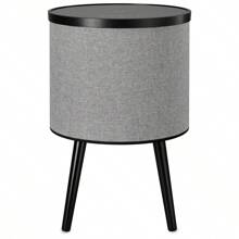 DecorTech Round Bluetooth Speaker End Table With Wireless Charging, Gray - Dark Grey - View 6