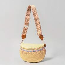 Beaded Tassel Straw Women's Bag Casual Holiday Chest Bag, Hundred Straw Woven Ladies Zipper Crossbody Bag, Bohinia Travel Beach Straw Bag - Multicolor - View 11