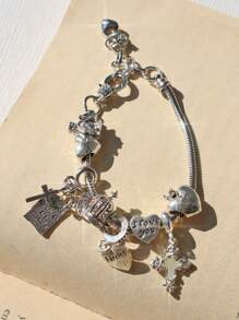 1pc Y2K Charm Bracelet, 1pc Vintage Street Fashion Cross Charm Bracelet, 1pc Cross & Heart Charm Bracelet