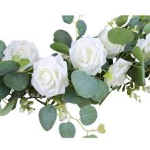 1pc High-Quality 70.87inch Length Artificial Eucalyptus Rattan,Elegant Minimalist, Wedding Decor Bridal Shoot Props,Tabletop Decor With White Flowers-Fade-Resistant Green Plants For Wall,Yard,Party And Holiday Decor