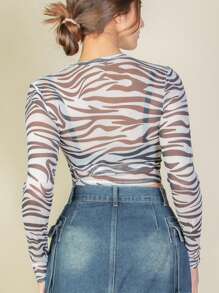 Zebra Print Sexy Sheer Mesh Top - USA - Print 314 Black - View 4