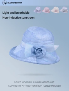 1 件装女士可折叠夏季太阳帽，网眼花卉设计渔夫帽，薄款透气防晒帽，适合妈妈