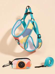 Blue Color Summer Season Cute Colorful Print Adjustable Luxury Design With Reflective Line Night Pet Pink Dog Cat Harness Leashes Set For The Cat And Dog Outdoor Walking - Multicolor - View 19