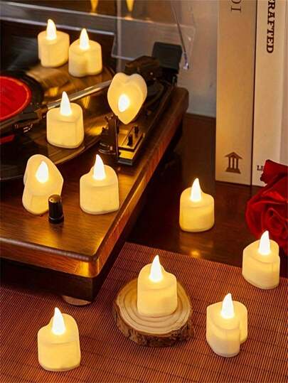 6/12/24 piezas de velas LED sin llama románticas, luces decorativas de ambiente romántico, adecuadas para fiestas y reuniones del Día de San Valentín, decoración de patio y jardín