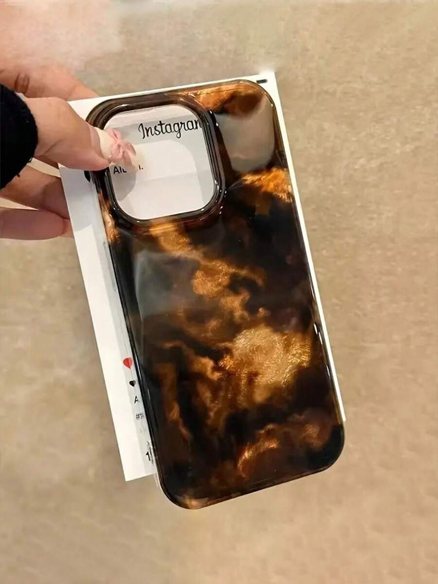 Funda de teléfono para iPhone 11, 12, 13, 14, 15, 16 Series con estampado de carey, ámbar, negro y dorado - Negro - Ver 1