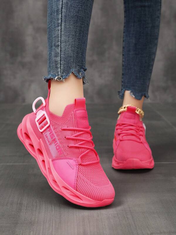Women's Blade Type Running Shoes, Lightweight Sports Shoes, Front Lace Comfortable Mesh Casual Sports Shoes