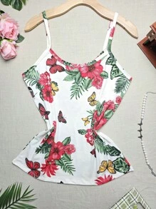 FASHION Women's Tank Top Plus Size Straps G1 Stretches Well NEW Prints - 蝴蝶 白 - 查看 1