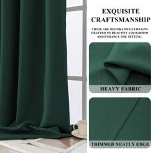 Ystyle Curtains Set Of 2, Blackout Curtains, Opaque Curtains With Eyelets, Thermal Curtain Living Room, Soundproof Curtain, Thermal Curtain Cold Protection - 綠色 - 查看 7