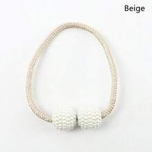 2/4 piezas de abrazaderas magnéticas para cortinas con perlas, sujeciones para cortinas, hebillas de sujeción con bola colgante, accesorios decorativos para cortinas. - Beige - Ver 2
