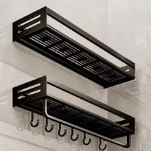1pc Kitchen Storage Rack, Can Hang Seasonings, Dishcloths/Cutting Boards/Spoons For Drainage, Suitable For Kitchen Storage, Home Cleaning And Personal Care - Black - View 5