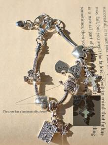 1pc Y2K Charm Bracelet, 1pc Vintage Street Fashion Cross Charm Bracelet, 1pc Cross & Heart Charm Bracelet