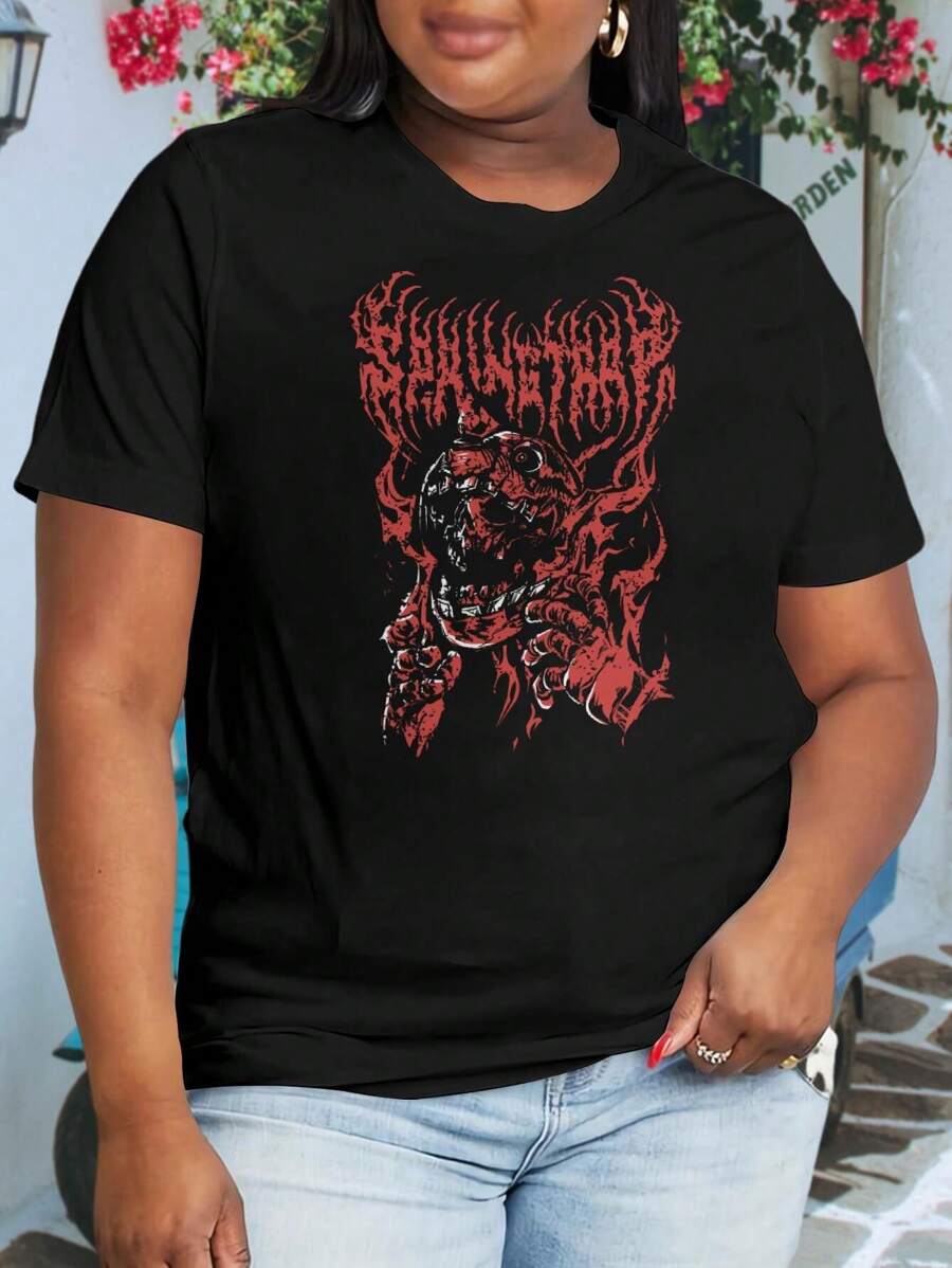 Plus Size Women's Goth Springtrap (Red) Oversize Women T-Shirt FNAF Band Bunny Dark Design - Black - View 1