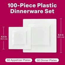 White Square Disposable Plates - Heavy Duty Plastic Party Plates For Christmas, Thanksgiving - SQUARE - View 9