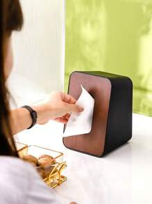 1 件时尚厚胡桃木色实木配橡胶木盖纸巾盒，新款豪华餐厅收纳盒