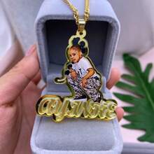 Gepersonaliseerde gepersonaliseerde acryl naam/afbeelding hanger ketting, vrouwen sieraden geheugen ketting met vrouwelijke/mannelijke portret aangepaste naam hanger, gepersonaliseerde foto geheugen cadeau, roestvrij staal gouden hondenpenning sieraden, kerstcadeau