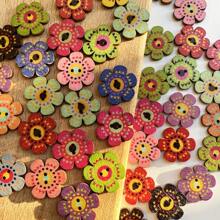 50 Stücke vintage Pflaumenblüten Holzknöpfe, mehrfarbig bemalt mit zwei Löchern für DIY Basteleien, Nähen & Stricken Dekorationen