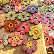 50 Stücke vintage Pflaumenblüten Holzknöpfe, mehrfarbig bemalt mit zwei Löchern für DIY Basteleien, Nähen & Stricken Dekorationen