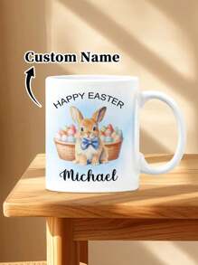 1 szt. 11 oz. spersonalizowane kubki wielkanocne, kubki do kawy ze spersonalizowanymi imionami i królikiem - spersonalizowane kubki. Mogą być używane jako prezenty, wyjątkowe prezenty dla członków rodziny