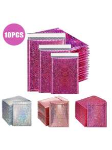 10pcs/Set Holographic Bubble Mailer Rose Red Mailing Envelope Waterproof Courier Bag Padded Bubble Envelopes Pack Bag For Shipping - Multicolor - View 1