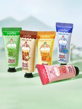 Set de 5 piezas (estilo aleatorio) de crema de manos de 20g con aromas de café, arándano, fresa, té verde y naranja, hidratante, suavizante de piel y protección contra las manos agrietadas en otoño e invierno