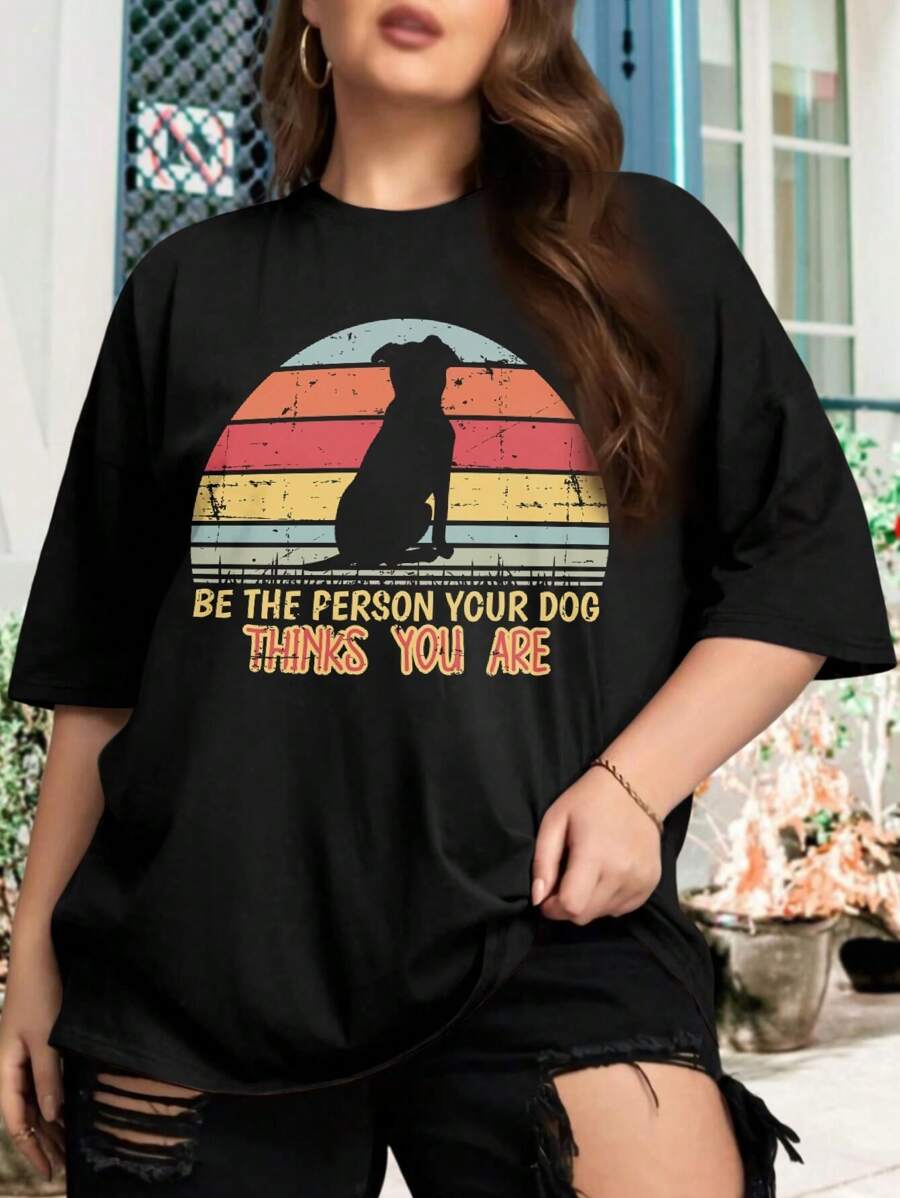 Be The Person Your Dog Thinks You Are Funny Corgi Meme Oversize Women T-Shirt For Women (Large Size) - 黑色 - 查看 1