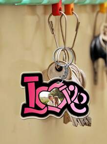 1 pieza Llavero con foto de pareja personalizado, Regalo de pareja personalizado con foto con forma de corazón, Llavero con foto personalizada exclusiva, Llavero con forma de "Te amo", Llavero de anillo abierto de acero inoxidable, Accesorio de pareja personalizado único