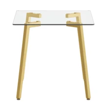 51 * 31.5 Inch Rectangular Dining Table: Transparent Glass Paired With Golden Seven Character Legs, Showcasing A Luxurious Texture. Suitable For Various Places Such As Kitchens, Dining Rooms,Etc.