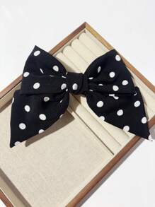 2/1pc Korean Style Handmade Polka Dot Bow Scrunchie Hair Claw Clip, Ponytail Clip, Bun Clip For Women, Polyester Material, Bows, Cute, Hair Accessories