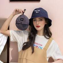 1pc Customizable Text Outdoor Bucket Hat, Collapsible Sun Protection Hiking Fishing Sport Cap