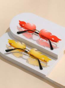 1 件女士火焰设计时尚羽毛金属框架时尚眼镜，适合派对、节日、休闲礼物，适合夏季海滩度假、户外、旅行的时尚眼镜