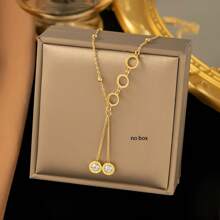 1 件金色奢华不锈钢项链配白色水钻，罗马风格流苏吊坠锁骨链，适合日常佩戴，女士珠宝 - 項鍊 - 查看 1