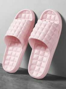 全新时尚百搭柔软黑色格子图案防滑防臭 EVA 鞋底女士室内家居拖鞋 - 粉色 - 查看 1