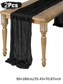 1pc/2pcs Black Pleated Table Runner, Transparent Rustic Cheesecloth Tablecloth, Folding Table Runner Tablecloth, Table Cover, Party Favor, Birthday Gifts For Birthday Decor, Wedding Decor, Holiday Babe Shower Decor Home Decor Party Decor Room Decor Table Decoration Kitchen Decor Table Cloth