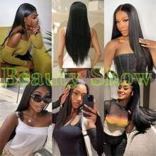 DZfirst 透明花邊假髮直髮中分假髮13*5*1花邊黑色30英寸合成纖維耐高溫假髮t型花邊假髮hd透明花邊假髮日常使用柔滑假髮