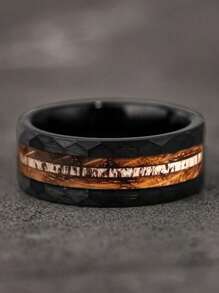 1 Pc Vintage Men Stainless Steel Rings Fashion 8mm Black Brushed Deer Antler And Koa Wood Rings For Men Wedding Band Jewelry Accessories