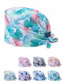 1 pieza Gorro de enfermera de alta calidad con diseño de cordón y estampado de hojas de ginkgo, con elástico en la parte posterior y gancho para la cuerda de la mascarilla a los lados, apto para médicos, enfermeras y trabajadores de hospitales, salones de belleza y veterinarias - Multicolor - Ver 9