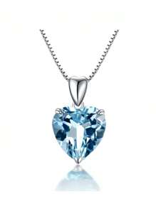 Ocean Heart-Shaped Carat Necklace Synthetic Blue Crystal Topaz Pendant Sterling Silver Jewelry Women