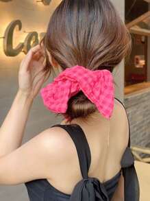 1 pieza de coletero de tela a cuadros de color rosa frambuesa hecho a mano, coletero de tela elegante, accesorios para el cabello premium, sujetador de cabello, accesorio para el cabello