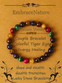 1 pieza Pulsera de ojo de tigre azul real de calidad 5A+ para hombre, 6/8 mm, con cuentas de piedra de ojo de tigre rayo rojo, pulseras de curación de energía natural de piedra para mujeres, joyería